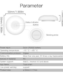 Sensore Perdita Acqua Rilevatore di Allagamento ZigBee Protocollo ZigBee 3.0 TUYA, Smart Life CR2032 IP66 Ø50x17mm