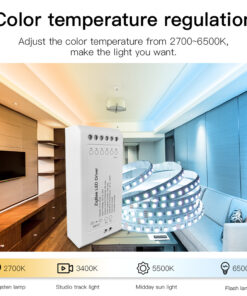 Centralina Led Controller, 6A/Canali, ZigBee 3.0, RGB+CCT, Max 12V e 24V, 15A, 2X100W, TUYA, Smart Life, 100X45X35mm, IP20