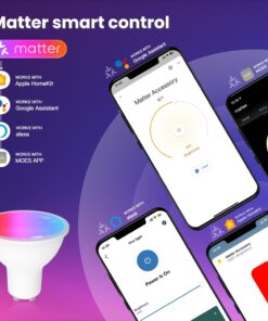 Lampada Led Matter GU10, RGB+CW, Matter WIFI 2.4G, TUYA, Smart Life, Apple Home, Google Home, Alexa, SmartThings, AC 90-250V, 50/60HZ, 5W, 50X55mm, IP20, MU11005