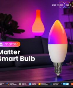 Lampada Led Matter E14, RGB+CW, Matter WIFI 2.4G TUYA, Smart Life, Apple Home, Google Home, Alexa, SmartThings, AC 90-250V, 50/60HZ, 6W, 37X106mm, IP20, MU11406