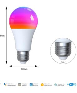 Lampada Led Matter E27, RGB+CW, Matter WIFI 2.4G TUYA, Smart Life, Apple Home, Google Home, Alexa, SmartThings AC 90-250V, 50/60HZ, 9W, 60X117mm, IP20, MU12709