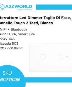 Alternative view of Interruttore Led Dimmer Taglio Di Fase, Pannello Touch 2 Tasti, Colore Bianco, WIFI + Bluetooth, APP TUYA Smart Life, 220V 10A, 120X72X38mm Per Scatola 503, IP20