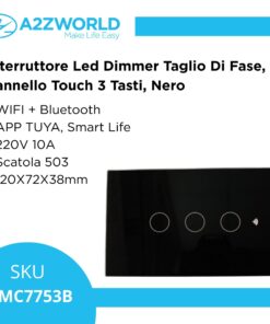 Alternative view of Interruttore Led Dimmer Taglio Di Fase, Pannello Touch 3 Tasti, Colore Nero, WIFI + Bluetooth, APP TUYA Smart Life, 220V 10A, 120X72X38mm Per Scatola 503, IP20