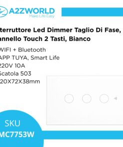 Alternative view of Interruttore Led Dimmer Taglio Di Fase, Pannello Touch 3 Tasti, Colore Bianco, WIFI + Bluetooth, APP TUYA Smart Life, 220V 10A, 120X72X38mm Per Scatola 503, IP20