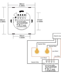 Interruttore Da Parete Touch 3 Tasti, WIFI 2.4G Matter, TUYA, Smart Life, Apple Home, Google Home, Alexa, SmartThings, 10A, AC 90-250V, 50/60HZ, 86X86X30mm, IP20, Bianco