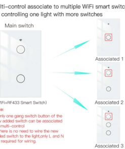 Interruttore Da Parete Touch 2 Tasti, WIFI 2.4G Matter, TUYA, Smart Life,Apple Home, Google Home, Alexa, SmartThings 10A, AC 90-250V, 50/60HZ, 120X72X38mm, IP20, Bianco