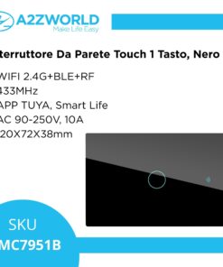 Interruttore Da Parete Touch 1 Tasto, WIFI 2.4G+BLE+RF 433MHz, Bluetooth BLE Mesh TUYA, Smart Life, 10A, AC 90-250V, 50/60HZ, 120X72X38mm Per Scatola 503, IP20, Nero, SH9551B