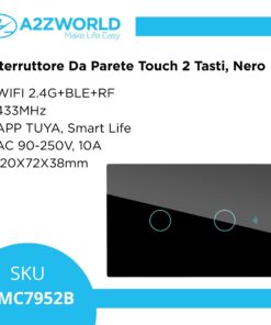 Interruttore Da Parete Touch 2 Tasti, WIFI 2.4G+BLE+RF 433MHz, Bluetooth BLE Mesh, TUYA, Smart Life, 10A, AC 90-250V, 50/60HZ, 120X72X38mm Per Scatola 503, IP20, Nero, SH9552B