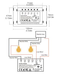 Interruttore Da Parete Touch 2 Tasti, WIFI 2.4G+BLE+RF 433MHz, Bluetooth BLE Mesh, TUYA, Smart Life, 10A, AC 90-250V, 50/60HZ, 120X72X38mm Per Scatola 503, IP20, Nero, SH9552B