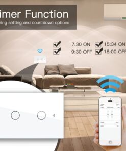 Interruttore Da Parete Touch 2 Tasti, WIFI 2.4G+BLE+RF 433MHz, Bluetooth BLE Mesh, TUYA, Smart Life, 10A, AC 90-250V, 50/60HZ, 120X72X38mm Per Scatola 503, IP20, Bianco, SH9552W