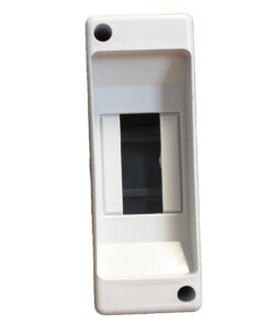 Centralino da parete con binario DIN stampato su base, 2 moduli, 130x45x86 mm, grigio RAL 7035, IP40, ideale per installazioni elettriche interne