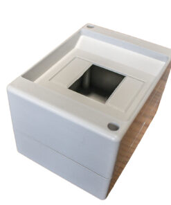 Centralino da parete con binario DIN stampato su base, 4 moduli, 130x90x86 mm, grigio RAL 7035, IP40, ideale per installazioni elettriche interne