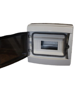 Centralino da parete 8 moduli con portello fumé, grigio RAL 7035, 200x180x100 mm, IP65, ideale per installazioni elettriche interne ed esterne