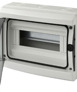 Centralino da parete 12 moduli con portello fumé, grigio RAL 7035, 280x220x100 mm, IP65, ideale per installazioni elettriche interne ed esterne