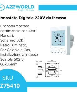 Alternative view of Termostato Digitale 220V da Incasso, Cronotermostato Settimanale con Tasti Manuali, Schermo LCD Retroilluminato, Per Caldaia a Gas, Installazione a Incasso Scatola 502 o 86x86mm