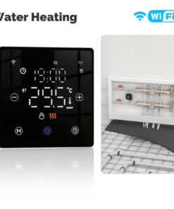 Termostato WIFI Con Batteria Nero, Per Caldaia a Gas Boiler, APP TUYA Smart Life, Quadrata Montaggio da Esterno Oppure Incasso Scatola 502