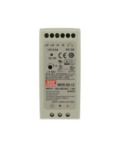 Alimentatore Rotaia Industriale MW MEAN WELL MDR-60-12 60W 12V 5A Barra Guida DIN Rail Single Power Supply Input 220V 110V