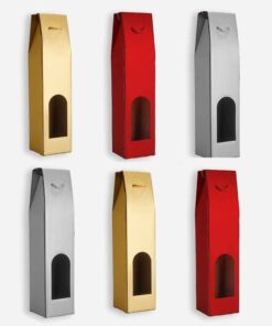 Set 6 Borse Regalo di Natale per Vino Singolo Posto Colore Oro Rosso e Argento 9x39x9 cm