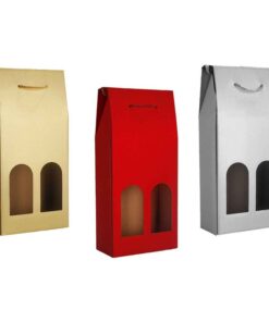 Alternative view of Set 6 Borse Regalo di Natale per Vino Doppio Posto Colore Oro Rosso e Argento 18x39x9 cm