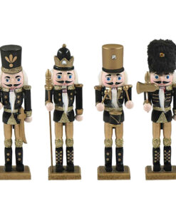 4 Pezzi Schiaccianoci di Natale in Legno Altezza 18cm Serie Nera