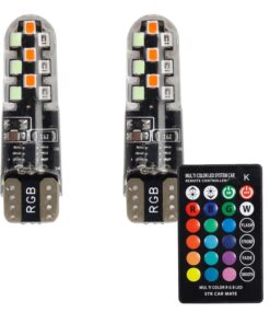 2 Pezzi Lampada Led T10 W5W 18 SMD 2016 12V 1.2W 260lm RGB con Telecomando