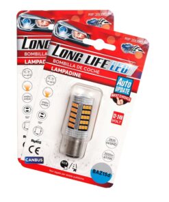 2 Pezzi Lampada LED BAZ15D S25 P21/5W 66 SMD 2835 12V 24V 300lm 4W/1.5W Doppio Filamento Ambra Piedi Sfalsati 55mm 360°