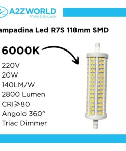 Lampadina Led R7S 118mm SMD 220V 20W 140LM/W Bianco Freddo 6000K >80 360° Triac Dimmer IP20 2800 Lumen