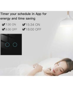 Interruttore Wifi Da Parete 86X86 Pannello Touch 2 Tasti Colore Nero WiFi + RF 433 Compatibile con Amazon Alexa e Google Home