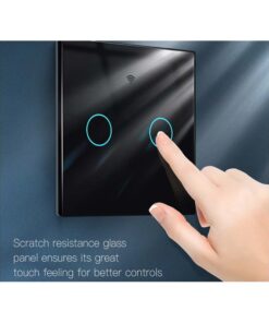 Interruttore Wifi Da Parete 86X86 Pannello Touch 2 Tasti Colore Nero WiFi + RF 433 Compatibile con Amazon Alexa e Google Home