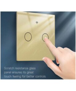 Interruttore Wifi Da Parete 86X86 Pannello Touch 2 Tasti Colore Oro WiFi + RF 433 Compatibile con Amazon Alexa e Google Home