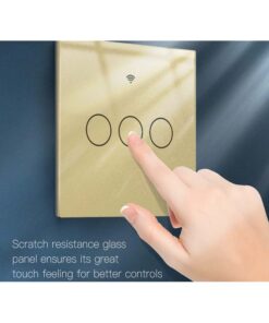 Interruttore Wifi Da Parete 86X86 Pannello Touch 3 Tasti Colore Oro WiFi + RF 433 Compatibile con Amazon Alexa e Google Home