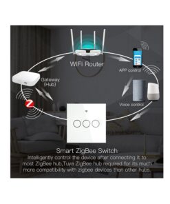 Alternative view of ZigBee Interruttore Smart Da Parete Con 3 Tasti Touch Con Pannello in Cristallo App Tuya Colore Bianco Scatola 503