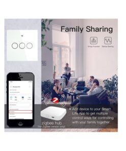 ZigBee Interruttore Smart Da Parete Con 3 Tasti Touch Con Pannello in Cristallo App Tuya Colore Bianco Scatola 503
