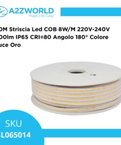 50M Striscia Led COB 8W/M 220V-240V 600lm IP65 CRI=80 Angolo 180° Colore Luce Oro