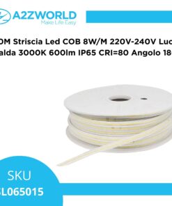 50M Striscia Led COB 8W/M 220V-240V Luce Calda 3000K 600lm IP65 CRI=80 Angolo 180°