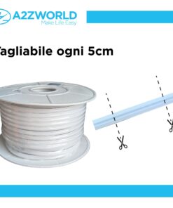Striscia Led 220V AC IP65 Da 50 Metri, Bianco Caldo 3000K, 10W/M 260LED/M 888LM/M, Tagliabile Ogni 5cm, CRI≥85 10X7mm, Angolo 180°, IP65, Tanti Accessori Inclusi
