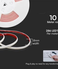 10m Striscia Led COB 220V Spina Schuko 16A COB 286 AC 220V 12.5W/M Bianco Neutro