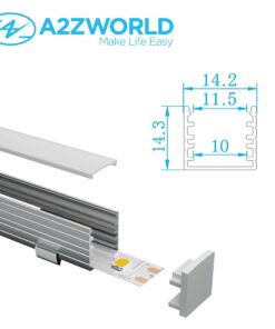 Kit Profilo Alluminio Completo Da 2 Metri Per Striscia Led, Standard Alta, Dimensione 14.2X14.3mm, Larghezza Interna 10mm, 103g/m, Copertura Opale, Tappi Chiusura e Clip Fissaggio Incluso