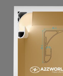 Kit Profilo Alluminio Completo Da 2 Metri Per Striscia Led, Angolare Per Battiscopa e Soffitto (2 Pezzi), Dimensione 36.4X60.2mm, Larghezza Interna 9.6mm, 676g/m, Copertura Opale, Tappi Chiusura e Clip Fissaggio Incluso, BAV23180