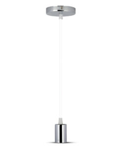 Lampada A Sospensione Cilindro in Metallo Cromato Attacco E27 Cavo Bianco SKU-3755
