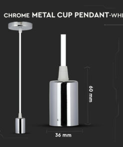 Lampada A Sospensione Cilindro in Metallo Cromato Attacco E27 Cavo Bianco SKU-3755