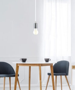 Lampada A Sospensione Cilindro in Metallo Cromato Attacco E27 Cavo Bianco SKU-3755