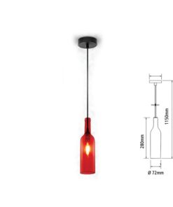 Lampadario a Sospensione Forma Bottiglia In Vetro Colore Rosso Attacco E14 Per Ristorante Sushi Bar SKU-3769