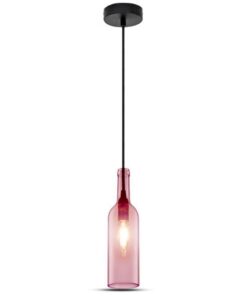 Lampadario a Sospensione Forma Bottiglia In Vetro Colore Rosa Pink Attacco E14 Per Ristorante Sushi Bar SKU-3772