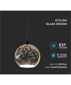 Lampadario Led a Sospensione Campana in Vetro Colore Cromo Specchio con Effetto 3D Diametro 20cm Attacco E27 SKU-40121