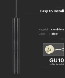 Lampada a Sospensione Cilindro Attacco GU10 Corpo in Alluminio Nero Riflettore Colore Oro D:60*500MM SKU-6687