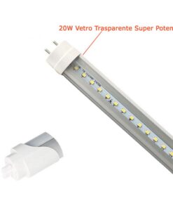 Tubo Led T8 G13 120cm 20W Bianco Freddo 6000K Con Vetro Trasparente Super Potente