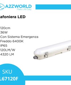 Alternative view of Plafoniera Led 120cm 36W Con Sistema Emergenza Freddo 6400K IP65 120LM/W 4320 lm SKU-2120222