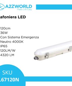 Alternative view of Plafoniera Led 120cm 36W Con Sistema Emergenza Neutro 4000K IP65 120LM/W 4320 lm SKU-2120223
