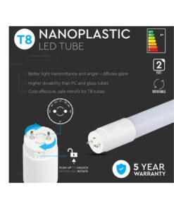 Tubo Led T8 G13 60cm 9W 850LM 3000K Alimentazione da Un Lato Non Ruotabile SKU-216392